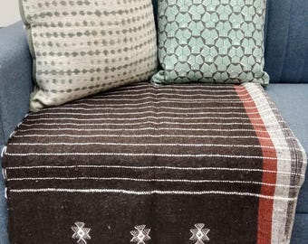 Handwoven Indian Wool Bhujodi Throw | Geometric Accent Blanket