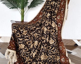 Boho Throw Blanket for Sofa Cotton Hand Block Print Couch Throw Lightweight Summer Home Decor Blanket Gift