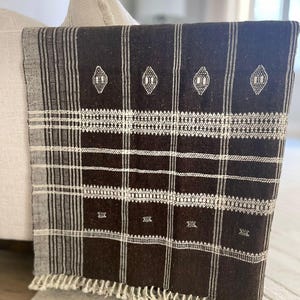 Handmade Bhujodi Brown Wool Throw Blanket | Indian Wool Throw for Sofa or Bed | Cozy Vintage Handwoven Accent for Cottage or Rustic Home