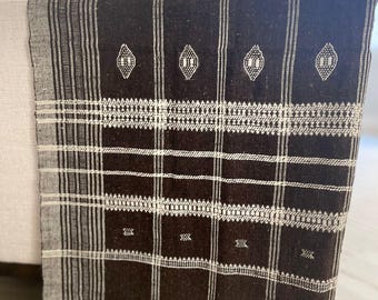 Handmade Bhujodi Brown Wool Throw Blanket | Indian Wool Throw for Sofa or Bed | Cozy Vintage Handwoven Accent for Cottage or Rustic Home