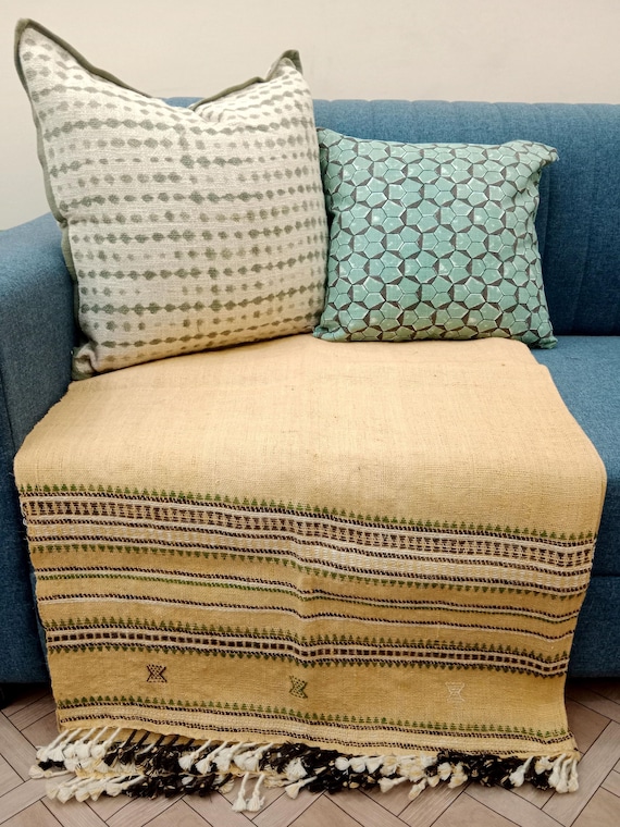 Handmade Bhujodi Wool Throw Blanket | Indian Wool Throw | Vintage Accent Blanket for Living Room, Bedroom, or Cozy Home Spaces