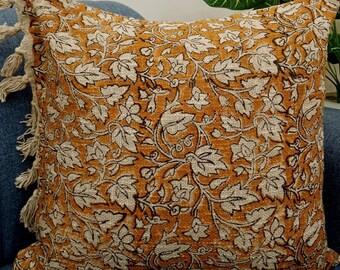 Handmade Floral Pillow Cover | Indian Cotton Handblock Print
