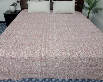 HandBlock Print Bedding Floral Kantha Quilt Handmade Cotton Kantha Quilt Block Print Light Weight Full Size Bedding Bedspread