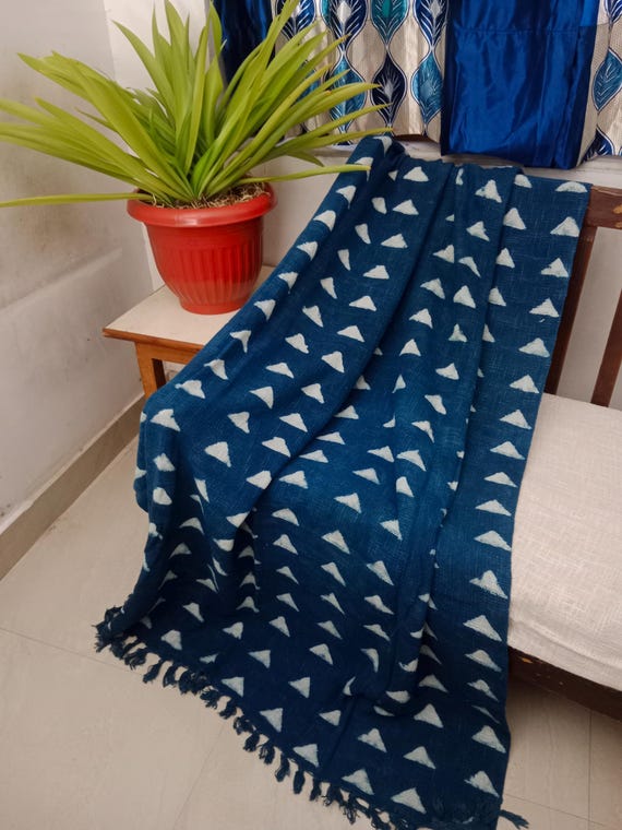 Handmade Premium Sofa Décor Room, Décor Throw Hand block print Throw Cotton Throw Blanket Tassels Hand Loomed Block Print Cotton Sofa Throw.