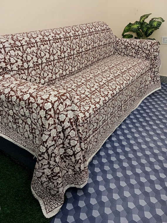 Flowers Print Floral Kantha Quilt Handmade Cotton Kantha Quilt HandBlock Print Bedding Bedspreads Block Print Light Weight Full Size Quilt