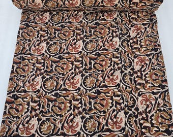 Hand Block Print Kantha Quilt – Indian Cotton Bedding, King Size Throw Blanket