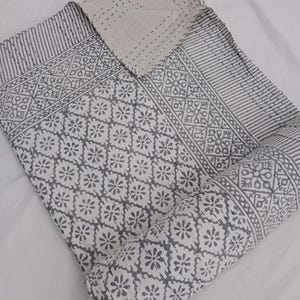 Floral Kantha Quilt Handmade Cotton Kantha Quilt HandBlock Print Bedding Block Print Light Weight Full Size Bedding Bedspread