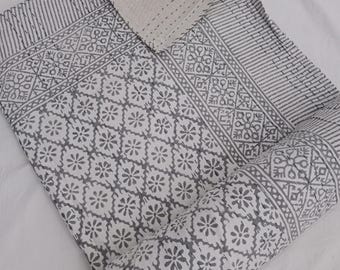 Floral Kantha Quilt Handmade Cotton Kantha Quilt HandBlock Print Bedding Block Print Light Weight Full Size Bedding Bedspread