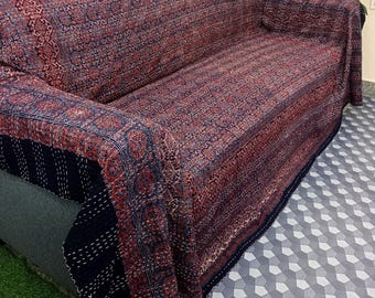 Ajrak Print Floral Kantha Quilt Handmade Cotton Kantha Quilt HandBlock Print Bedding Bedspreads Block Print Quilted Light Weight Full Size