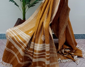 Handwoven Bhujodi Wool Throw Blanket: Teal Green Indian Decor (52x90 inches)