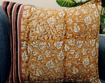 Handmade Floral Handblock Print Cotton Pillow Cover