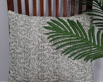 Handmade Floral Kantha Pillow Cover – Hand Block Print Cushion Kantha Quilt