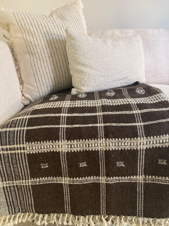 Indian Handmade Heavy Work Wool Throw Blanket | Bhujodi Blanket | Wool Blanket in Handwoven Wool Throw Blanket Cottage Living Room Décor