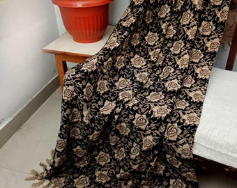 Handmade Cotton Throw Blanket, Handblock Print, Boho Tassels