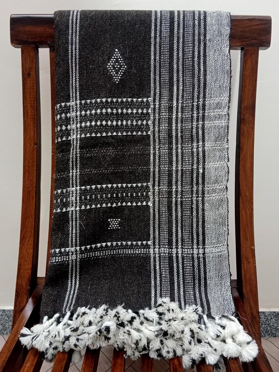 Dark Brown Handwoven Bhujodi Wool Throw Blanket | Traditional Kutch Wool | Cozy Woolen Accent for Living Room, Bedroom, or Modern Home Decor