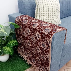Handmade Floral Throw Blanket Hand Block Printed Throw Cotton Throw Blanket Couch Sofa/Bed Throw For Decor and Bedroom Housewarming Gift