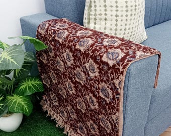 Hand Block Printed Floral Cotton Throw Blanket – Rustic Vintage Couch Decor