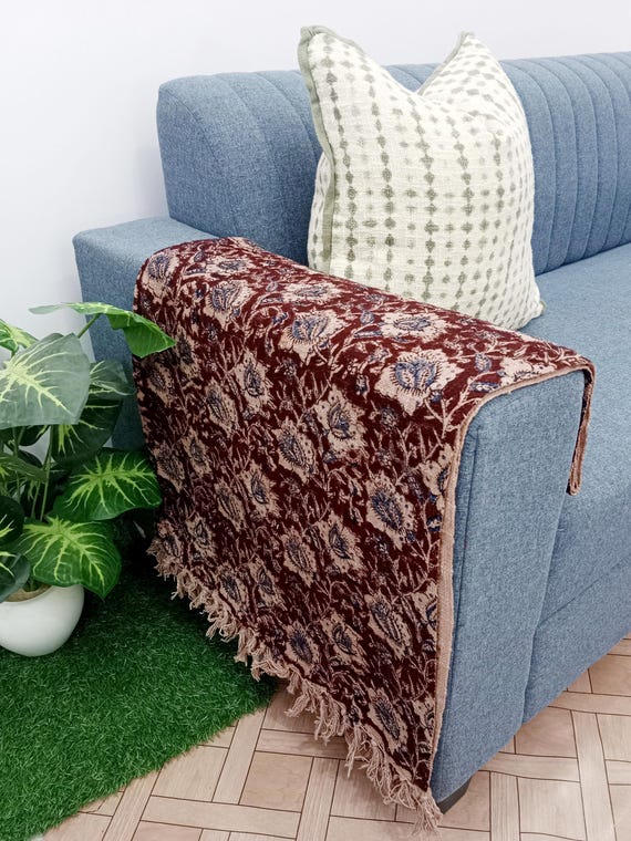 Handmade Floral throw blanket Hand block printed throw Cotton throw blanket couch Sofa/bed throw for decor and bedroom Housewarming gift.