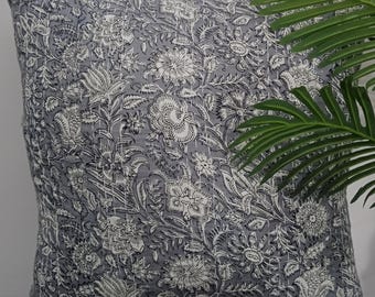 Handmade Floral Kantha Cushion-Pillow Cover, Hand Block Print Cushion