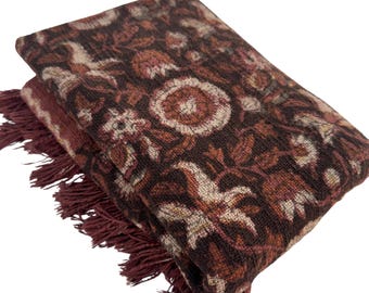 Organic Cotton Handwoven Throw Blanket – Handblock Print, Tassels, Bohemian Design