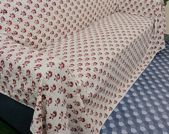 Floral Kantha Quilt: Handmade Block Print Cotton Bedspread