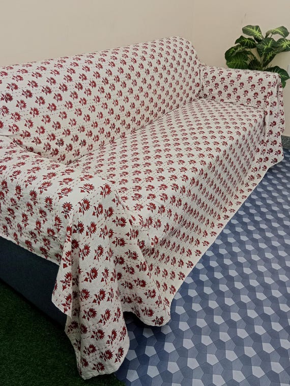 Floral Kantha Quilt Handmade Cotton Kantha Quilt HandBlock Print Bedding Block Print Light Weight Full Size Bedding Bedspread Blanket