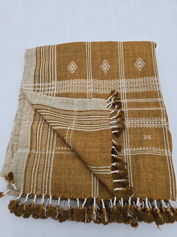 Indian Wool Throw for Sofa or Bed | Handmade Bhujodi Wool Throw Blanket | Cozy Vintage Handwoven Accent for Cottage or Rustic Home Decor