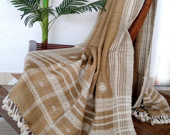 Handmade Bhujodi Wool Throw Blanket | Indian Wool Throw for Sofa or Bed | Cozy Vintage Handwoven Accent for Cottage or Rustic Home Decor