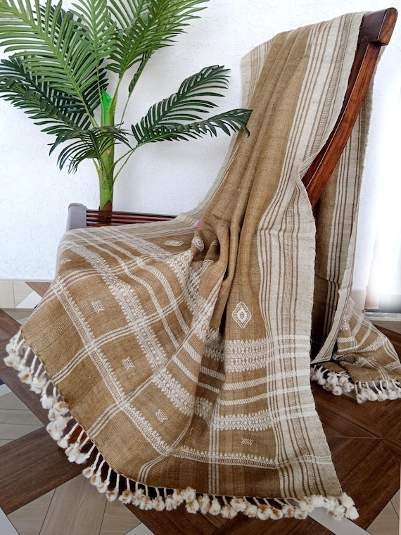 Handmade Bhujodi Wool Throw Blanket | Indian Wool Throw for Sofa or Bed | Cozy Vintage Handwoven Accent for Cottage or Rustic Home Decor