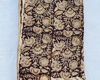 Handmade Cotton Throw Blanket – Mustard and Cream Floral on Burgundy tone – Boho Sofa and Bed Cover with Tassel