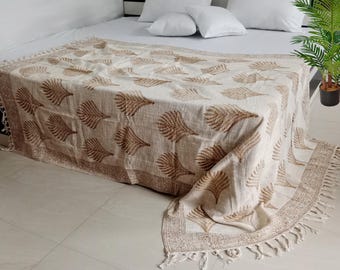 Handmade throw blanket couch rust floral block print throw, Indian Hand Loomed Block Printed Throws, Sofa Cover, Home Decor.