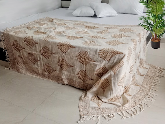 Handmade throw blanket couch rust floral block print throw, Indian Hand Loomed Block Printed Throws, Sofa Cover, Home Decor.