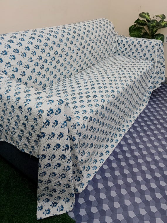 Floral Kantha Quilt Handmade Cotton Kantha Quilt HandBlock Print Bedding Block Print Light Weight Full Size Bedding Bedspread