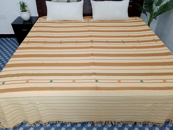 Hand block Soft Cotton Throw Blanket Sofa Décor Room Décor Tassels Hand Loomed Handmade Cotton Bedsheets Sofa Throw, Housewarming Blankets