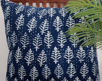 Handmade Kantha Cushion-Pillow Cover, Hand Block Print Cotton Cushion