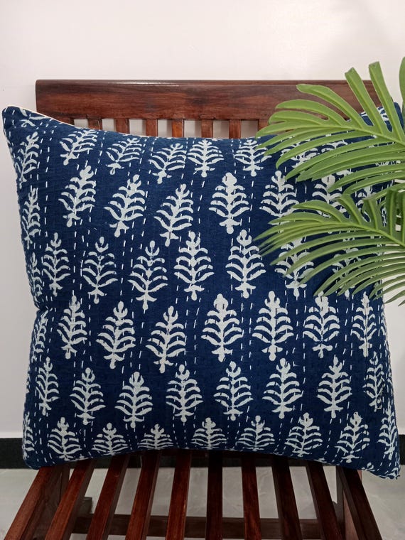 Handmade Kantha Work Hand stitched Pillow Covers Cushion Covers Customize Size Pillows Shames Pillows Hand block Print