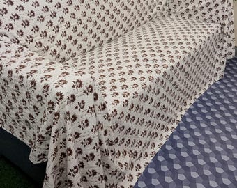 Floral Kantha Quilt: Handmade Block Print Cotton Bedspread