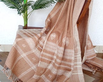 Handwoven Bhujodi Wool Throw Blanket: Indian Decor  Vintage Bohemian Style Winter Blanket for Sofa or Bed, Rustic Warm Handmade Decor Gift