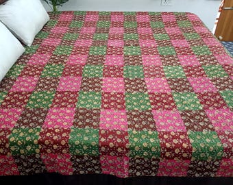 HandBlock Print Kantha Quilt Bedding Floral Handcrafted Cotton Bedspread Handmade Cotton Kantha Quilt Full Size Bedding Bedspread