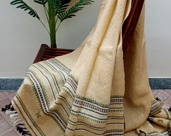 Handmade Bhujodi Wool Throw Blanket | Indian Teal Green Accent Blanket