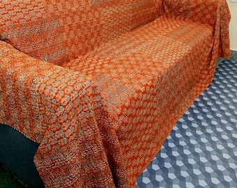 Handmade Floral Ajrakh Print Kantha Quilt, Lightweight Cotton Bedspread