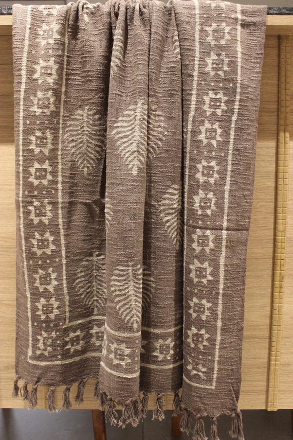Handmade throw blanket couch rust floral block print throw, Indian Hand Loomed Block Printed Throws, Sofa Cover, Home Decor.