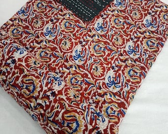 Burgundy Cotton Kantha Quilt Handmade Kantha Quilt HandBlock Print Burgundy Bedding Bedspread Burgundy Block Print Light Weight