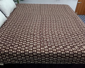 HandBlock Print Kantha Quilt Bedding Floral Handcrafted Cotton Bedspread Handmade Cotton Kantha Quilt Full Size Bedding Bedspread