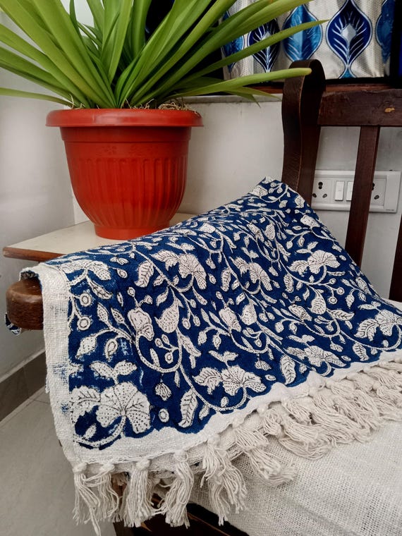 Handmade Throw Handblock print Throw Cotton Throw Blanket Tassels Hand Loomed Super Soft Block Print Cotton Sofa Throw Sofa Decor.