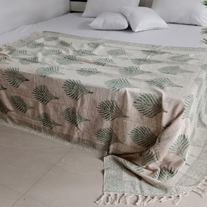 Handmade throw blanket couch rust floral block print throw, Indian Hand Loomed Block Printed Throws, Sofa Cover, Home Decor.