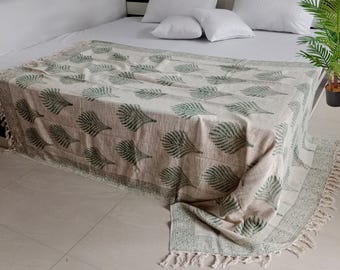 Handmade throw blanket couch rust floral block print throw, Indian Hand Loomed Block Printed Throws, Sofa Cover, Home Decor.