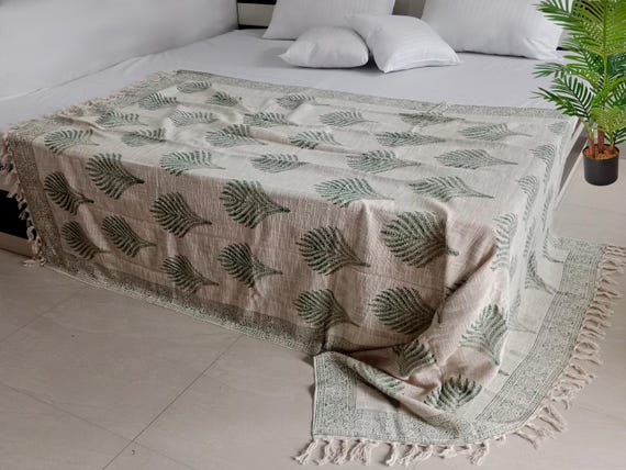 Handmade throw blanket couch rust floral block print throw, Indian Hand Loomed Block Printed Throws, Sofa Cover, Home Decor.