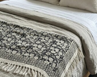 Organic Cotton Hand Block Print Throw Blanket – Boho Farmhouse Decor