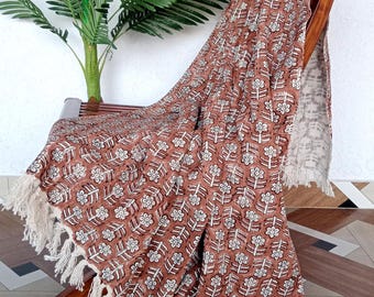 Handmade Cotton blanket and throws for bedroom, Hand block printed throw blanket, Floral throw blanket, Unique holiday gift for mom.